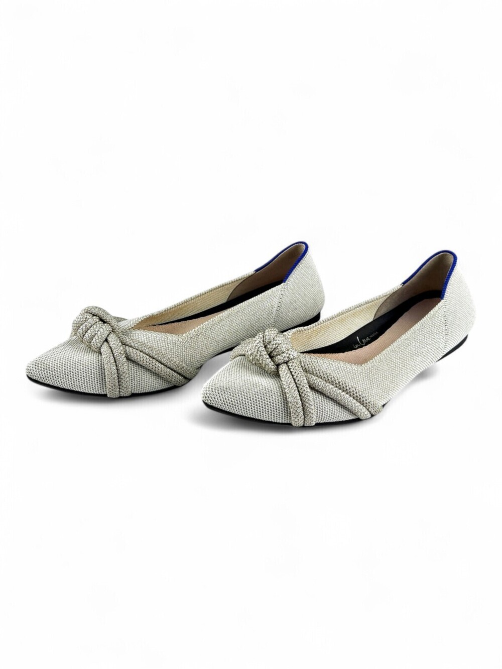 Rothy's Women's Pointed Knot Flats Ivory with Blue Trim Sz 7.5